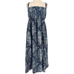 J. Crew Dress Gathered Cotton-Poplin Size 20 Paisley Blue Maxi